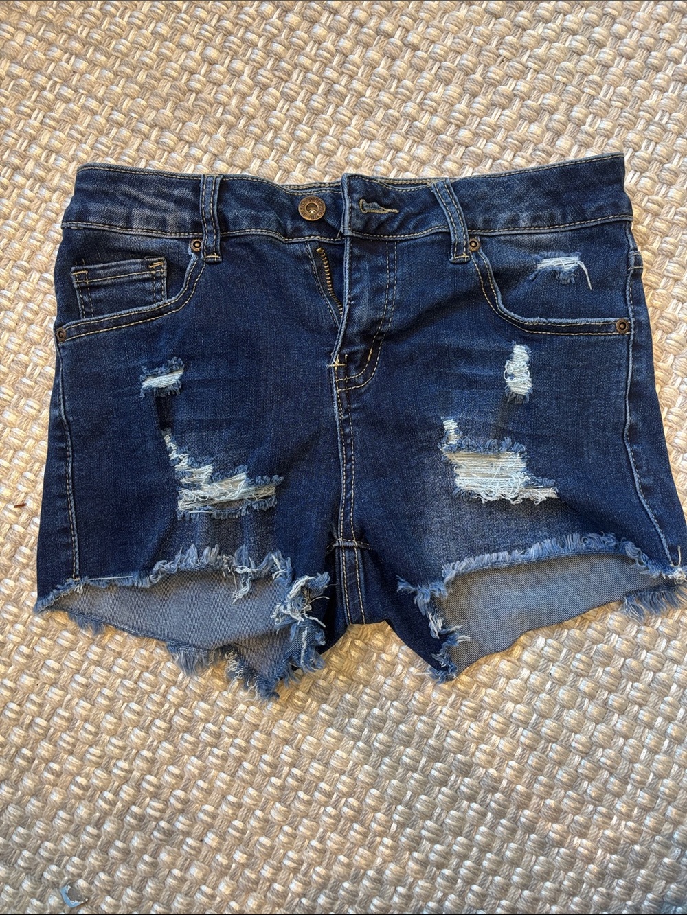Kids Dark Blue Distressed Denim Shorts